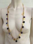 Kenneth Jay Lane 22kt Gold-Washed Hammered Coin Resin Amethyst Chain Necklace ladies