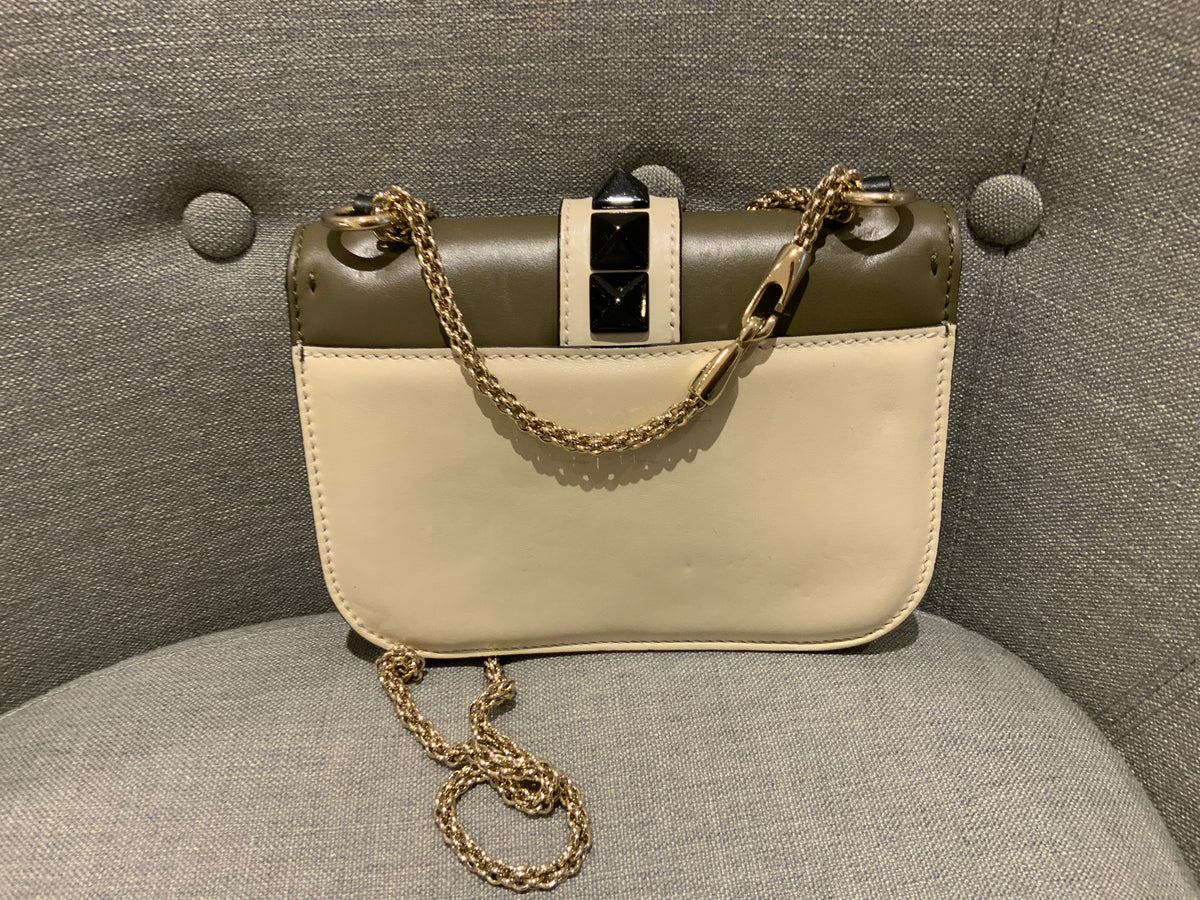 Valentino Vitello Medium Tri-Color Glam Lock Rockstud Flap Bag Handbag ladies