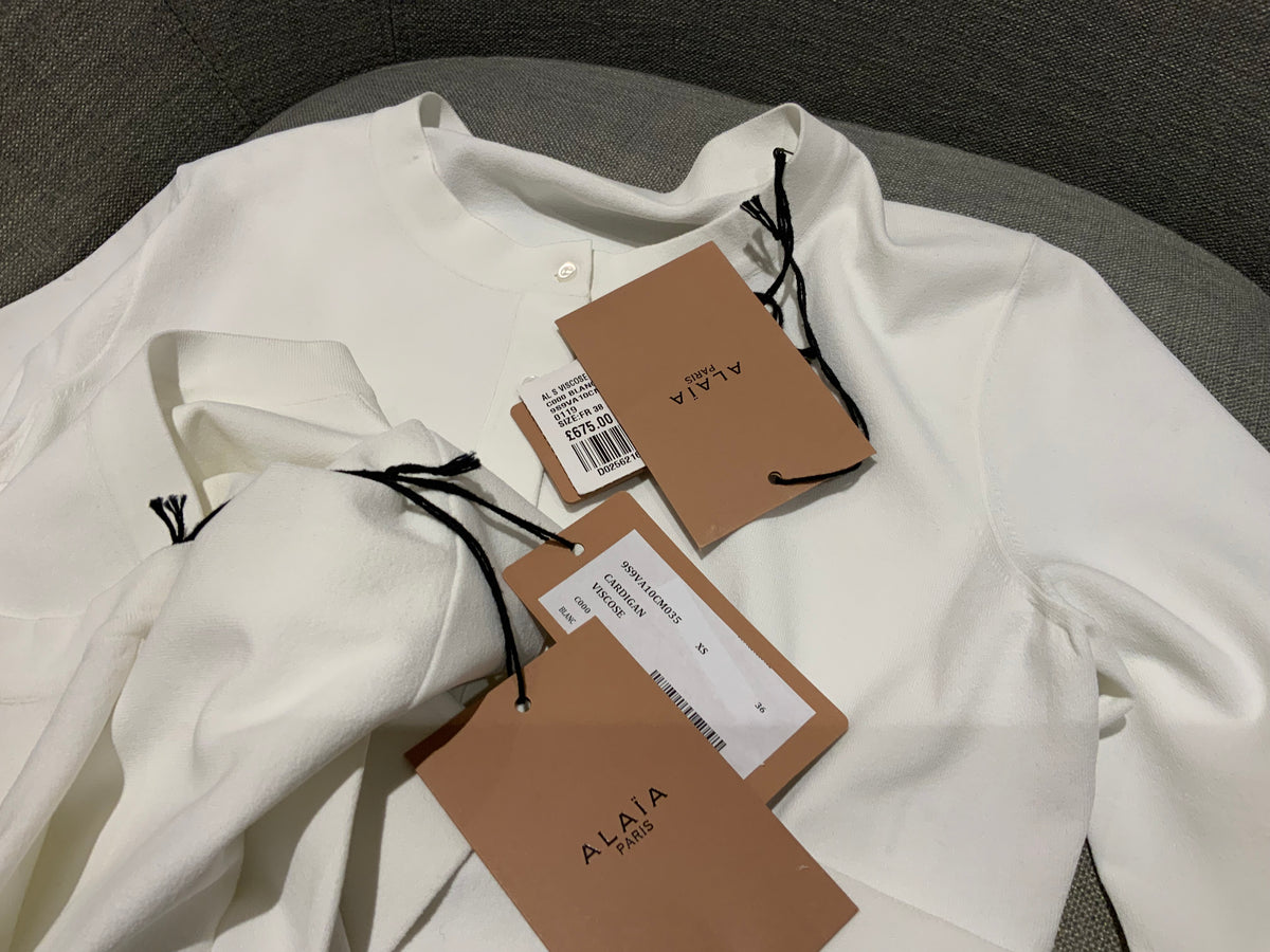 Azzedine Alaïa Women's White Cropped Stretch-knit Cardigan SizeF 36 ladies