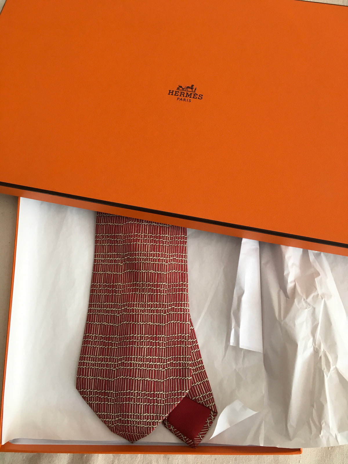 Hermès HERMES Paris Silk Red Print Tie 7820 UA 100% AUTHENTIC Men