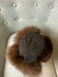 Ladie's brown fox fur suede trapper Ushanka Russian ladies