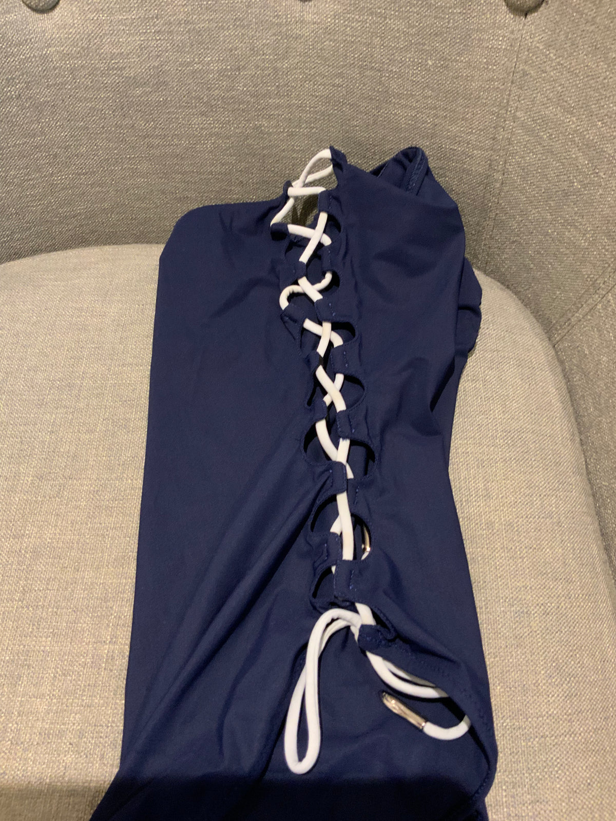 On the Island Agonda One-shoulder Lace-up Swimsuit – Midnight blue Size XS ladies