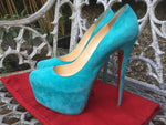 CHRISTIAN LOUBOUTIN Daffodile 160 turquoise suede leather pumps shoes 39 1/2 Ladies