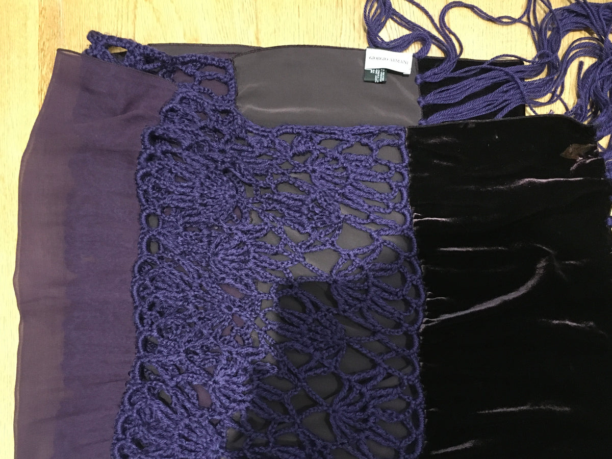 Giorgio Armani 1990's extra long velvet crochet and chiffon silk scarf shawl ladies
