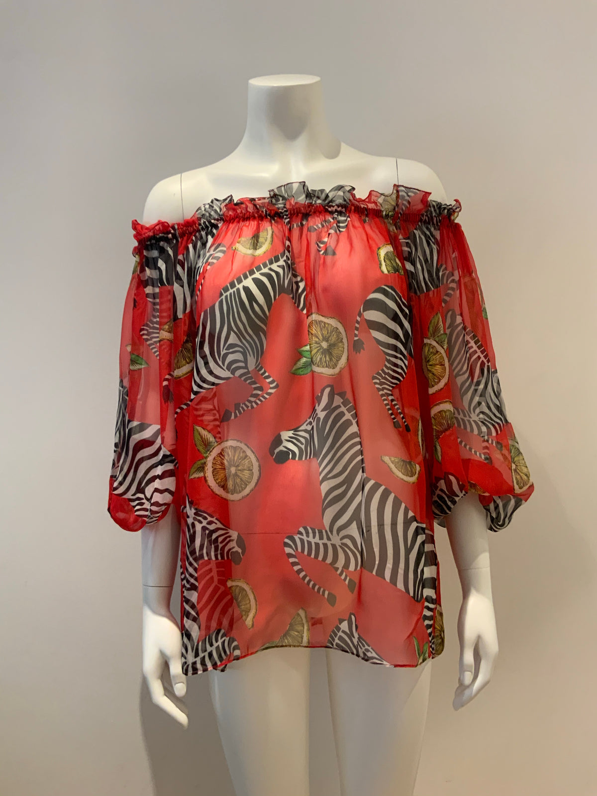 Dolce & Gabbana Red Zebra Print Silk Off Shoulder Blouse Size I 44 UK 12 US 8 ladies