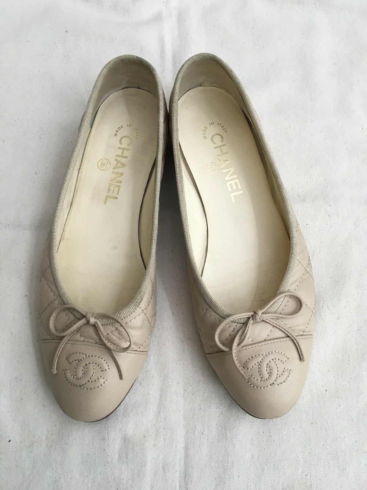 CHANEL CC Quilted Leather Ballet Flats Shoes in Beige SIZE 37 UK 4 US 7 ladies