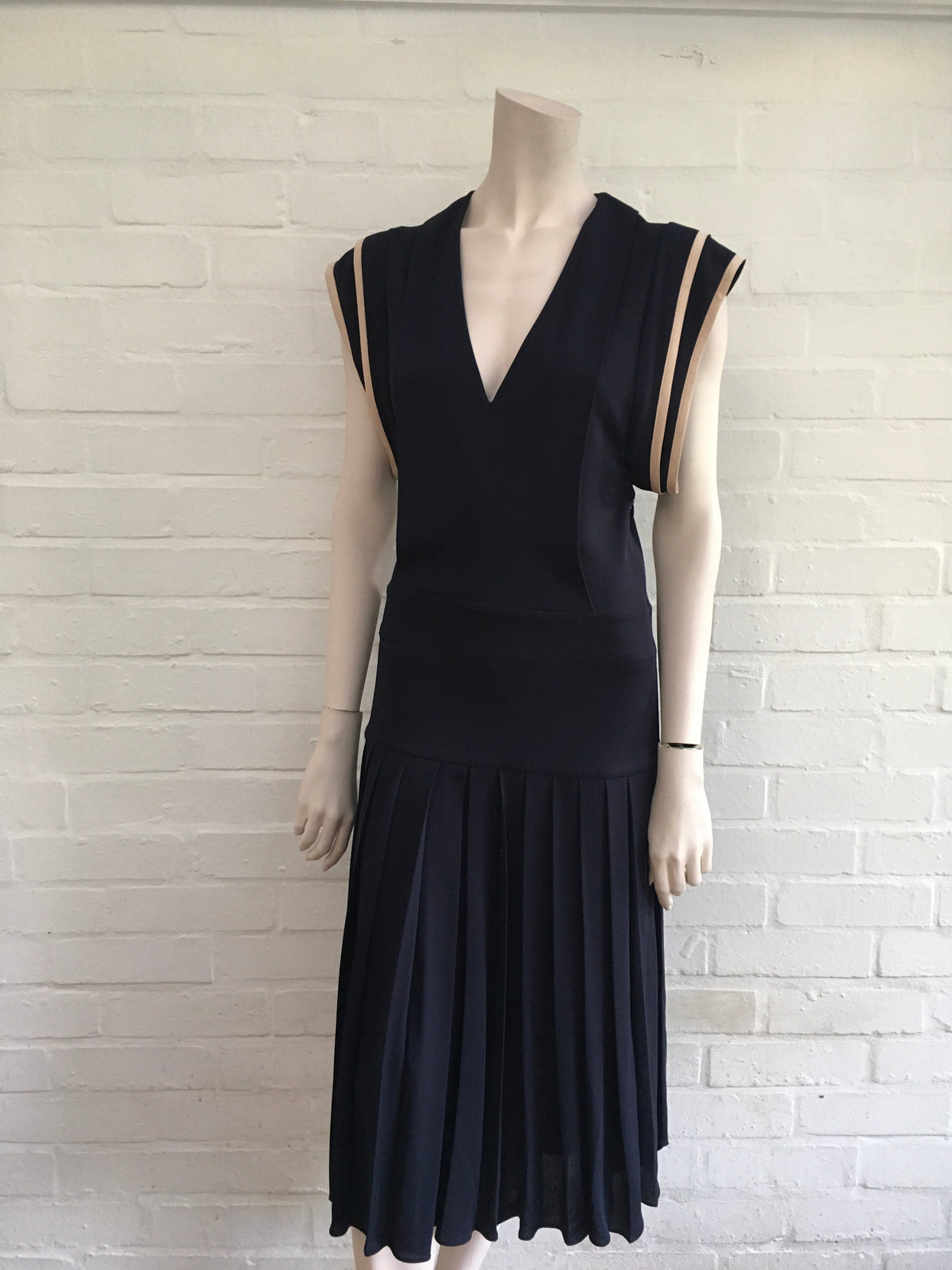 CHLOÉ Pleated Navy Midi Dress Ladies