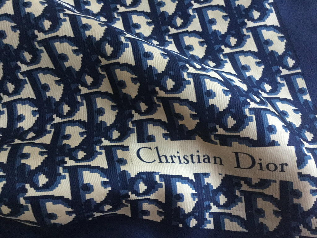 Dior Grey & Black Silk Dotted Oblong Scarf - Dior Consignment Canada