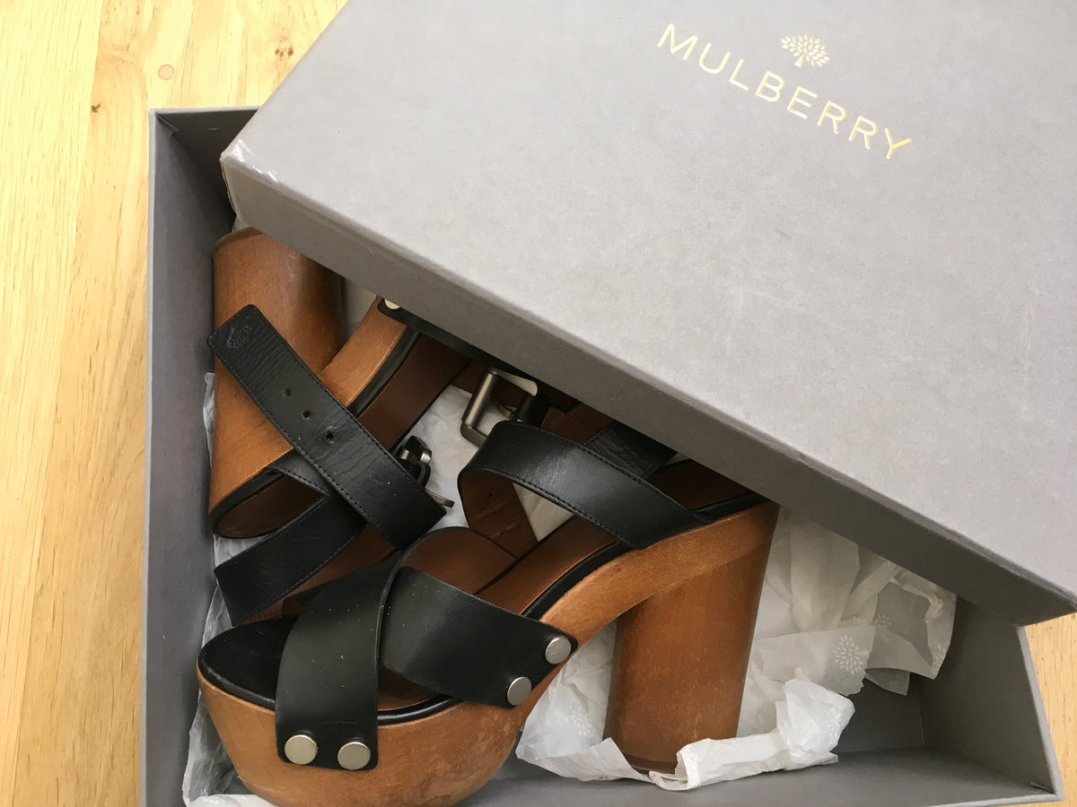 Mulberry black leather platform garden sandals Size 38 ladies
