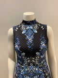 LIPSY HIGH NECK BLUE BLACK JACQUARD FLORAL PRINT SKATER DRESS Sizes UK 10 US 6 ladies