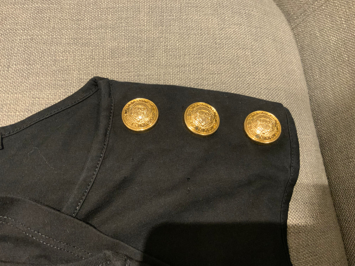 BALMAIN Button-shoulder Golden Logo Muscle Tee In Black F 34 & F 36 ladies