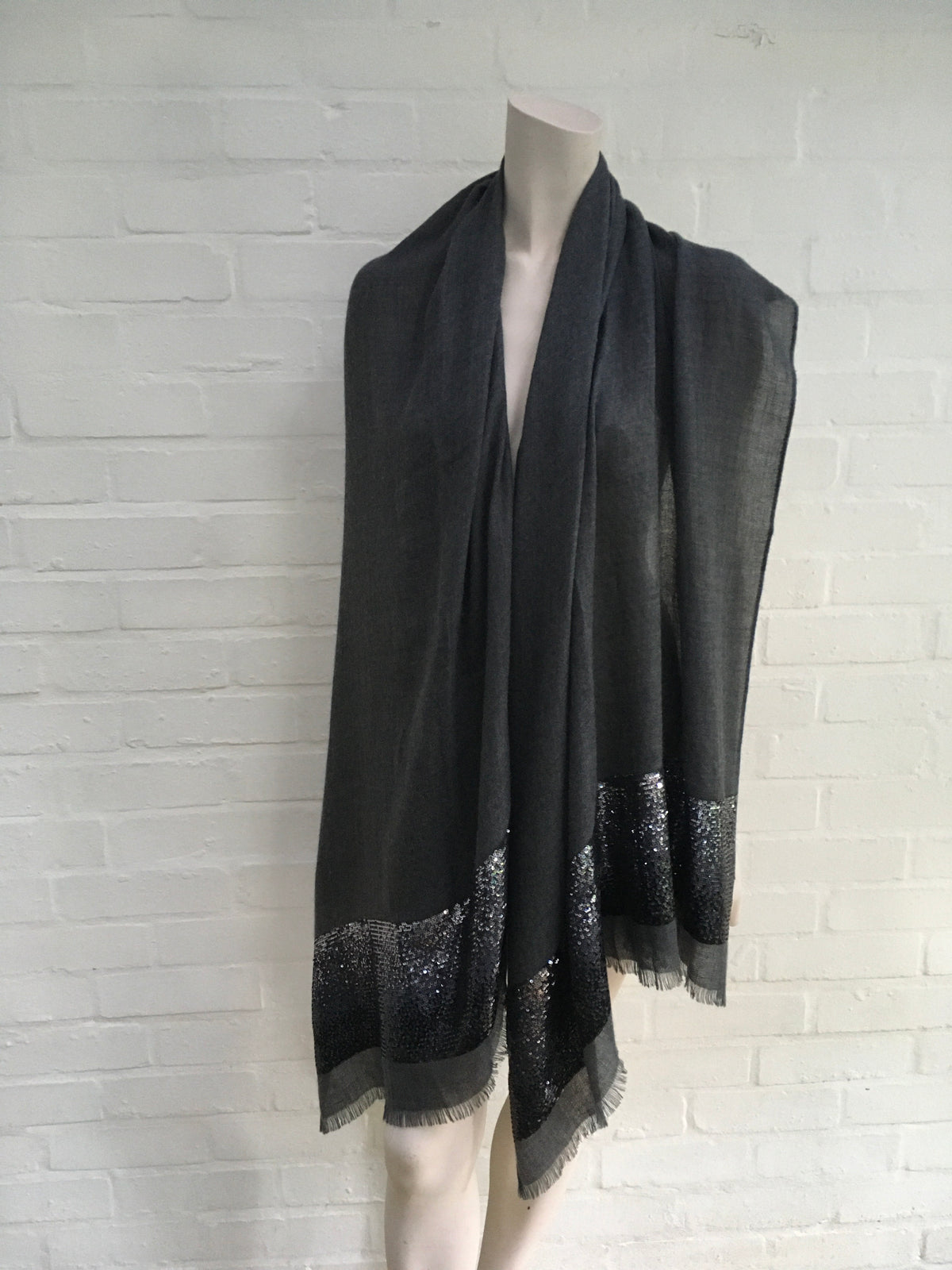 Loro Piana Cashmere Sequin Raw-Edge Scarf Shawl Ladies