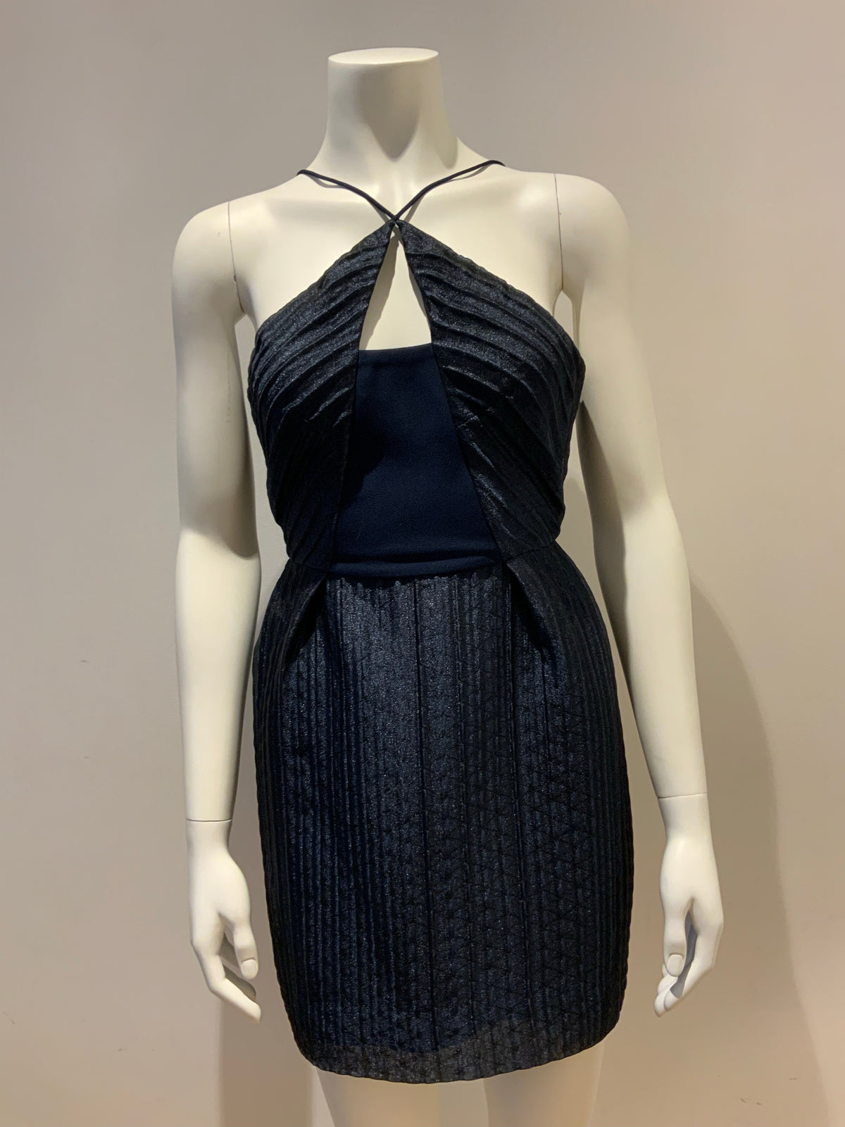 Roland Mouret RUNAWAY Pleated Gauze Halterneck Mini Dress Navy UK 6 US 2 XS ladies