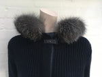 Loro Piana Navy Knit Cashmere Long Cardigan Fox Fur Suede Trim I 42 UK 10 Ladies