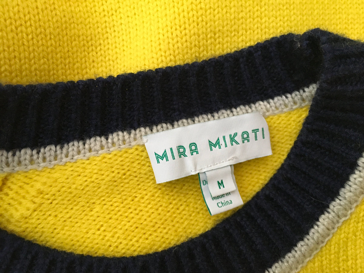 Mira Mikati Women's Look Patched Yellow Wool Sweater Jumper Size M Medium Ladies