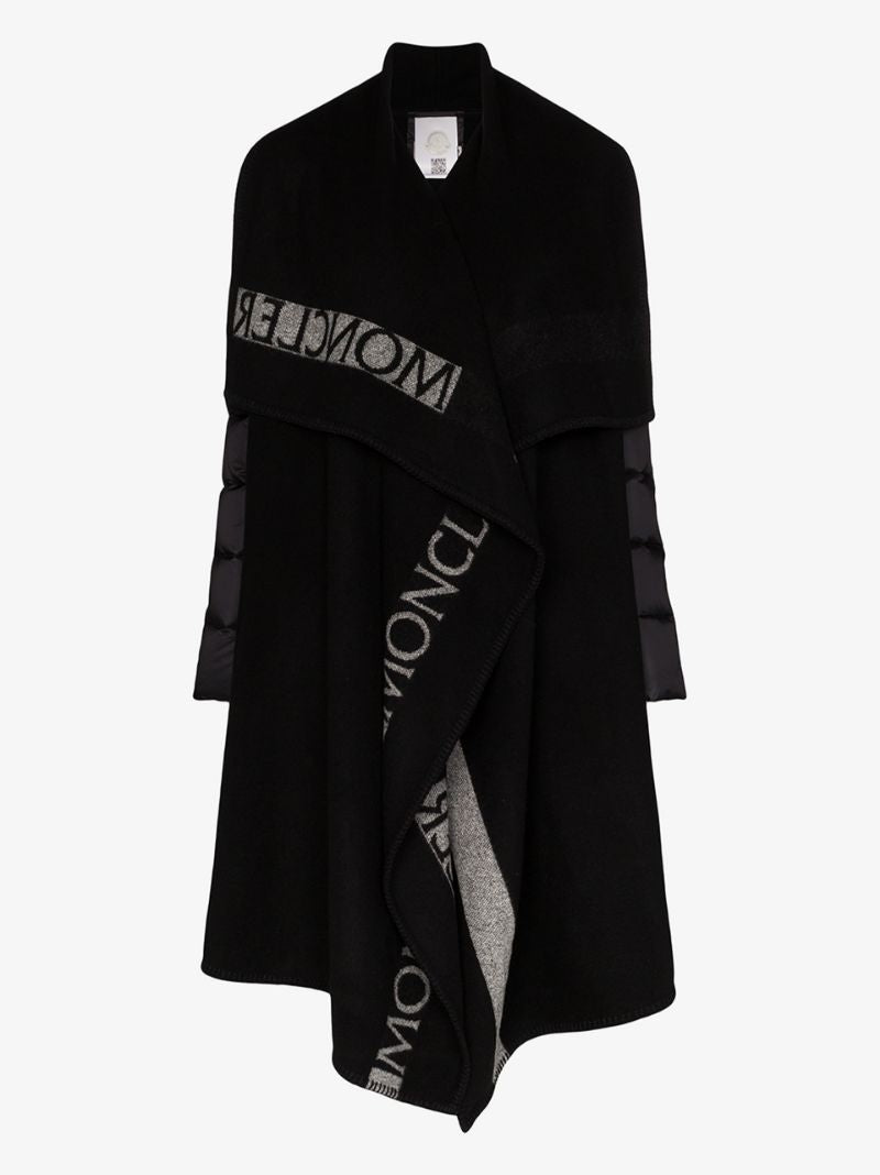 MONCLER Mantella Down Puffer Sleeve & Wool Cape Coat In Black Size L large ladies