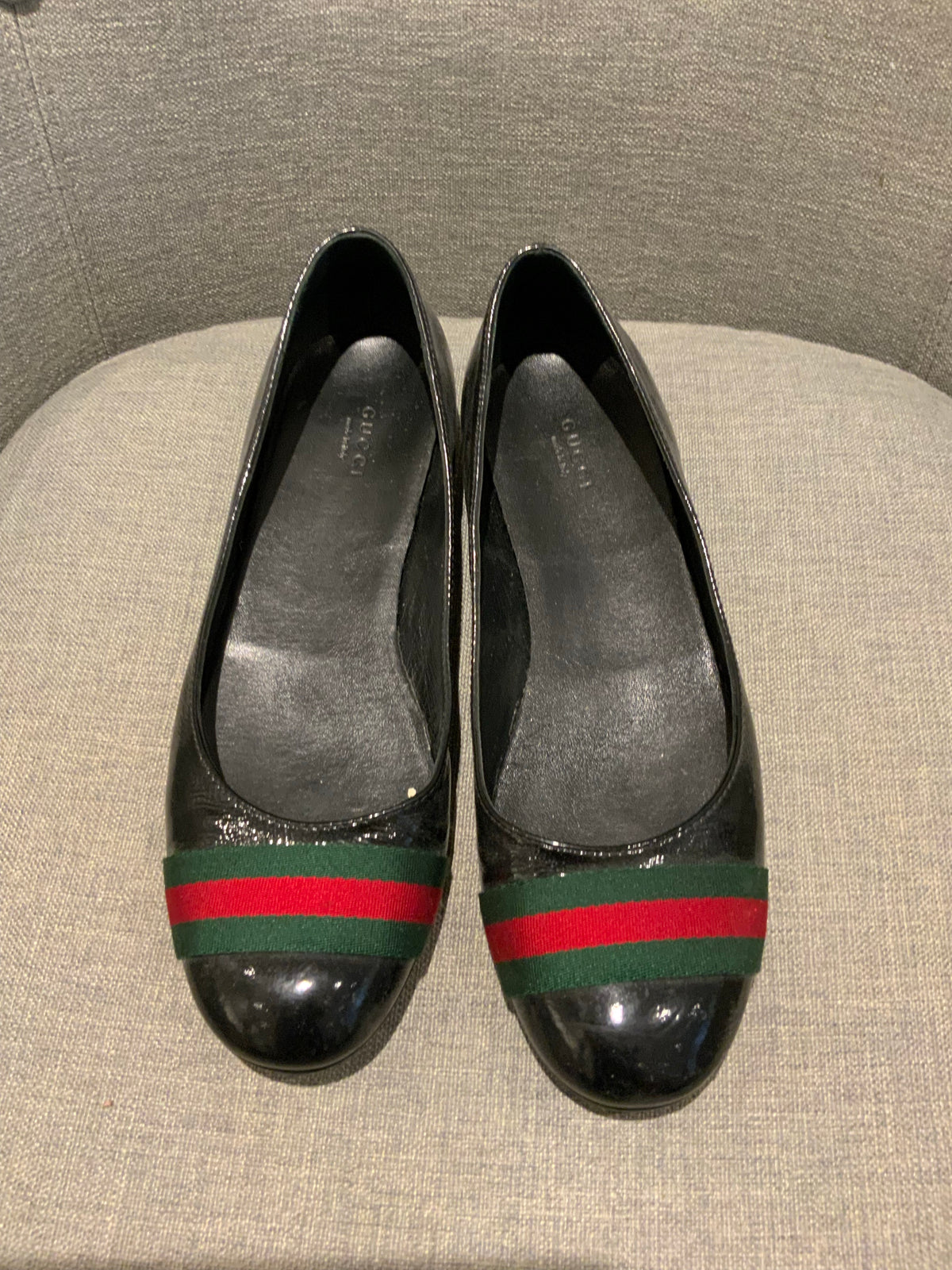 Gucci round-toe flat Patent Leather Printed Ballet Flats Size 40 UK 7 US 10 ladies