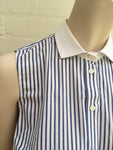 Brunello Cucinelli A-Line Striped Poplin Shirt Sleeveless White/blue Monili Trim ladies