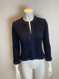 Lindka Cierach Couture Navy Cashmere Silk Beads Trim Cardigan Size XS ladies