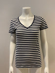 Tommy Hilfiger White & Navy Striped V neck T shirt $150 Size M medium ladies