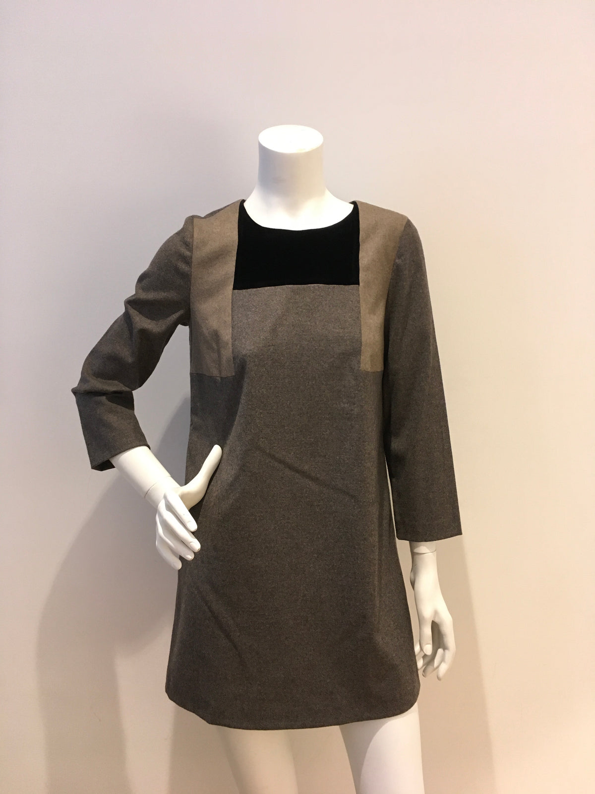 JOSEPH Women's Grey Wool Velvet Insert Dress Size F 38 UK 10 US 6 ladies
