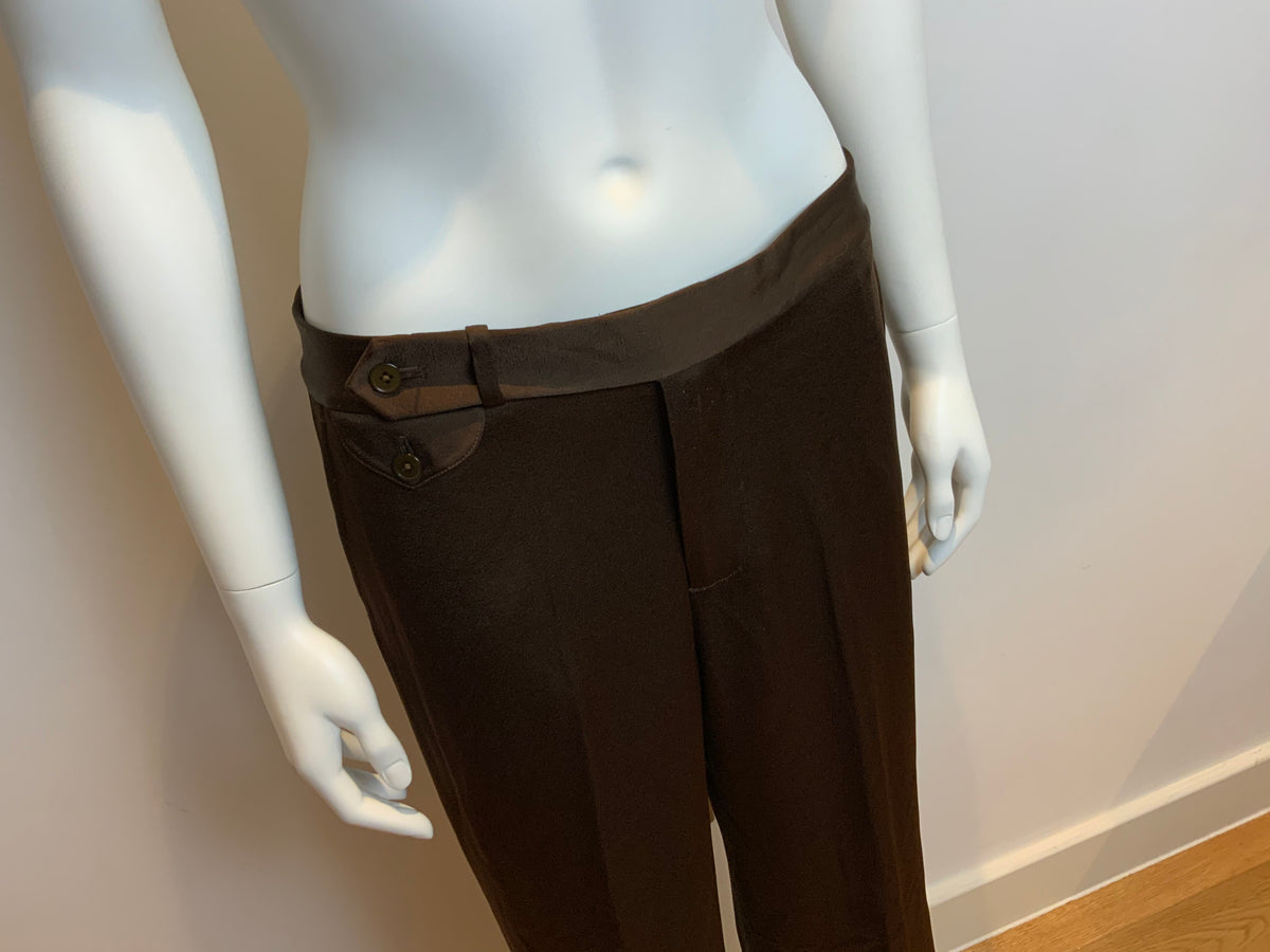 Ralph Lauren Wide Leg Chocolat Brown Satin Pants Trousers US 8 UK 12 L LARGE ladies