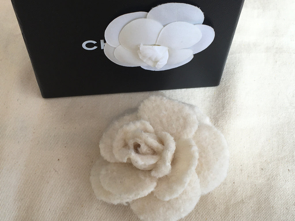 Chanel Silver CC Ivory Camellia Flower Large Brooch