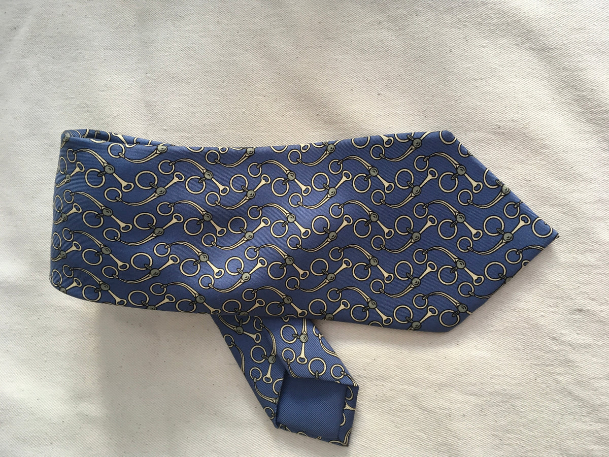 Hermès HERMES Paris Silk Blue Print Tie 643 TA 100% AUTHENTIC Men