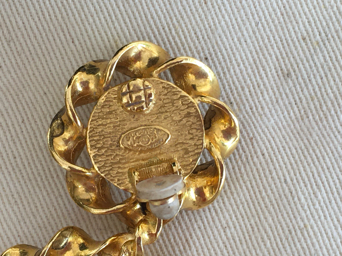 Chanel CC Twist Gold Faux Pearl Drop Earrings 1994 Vintage Huge Amazing LADIES
