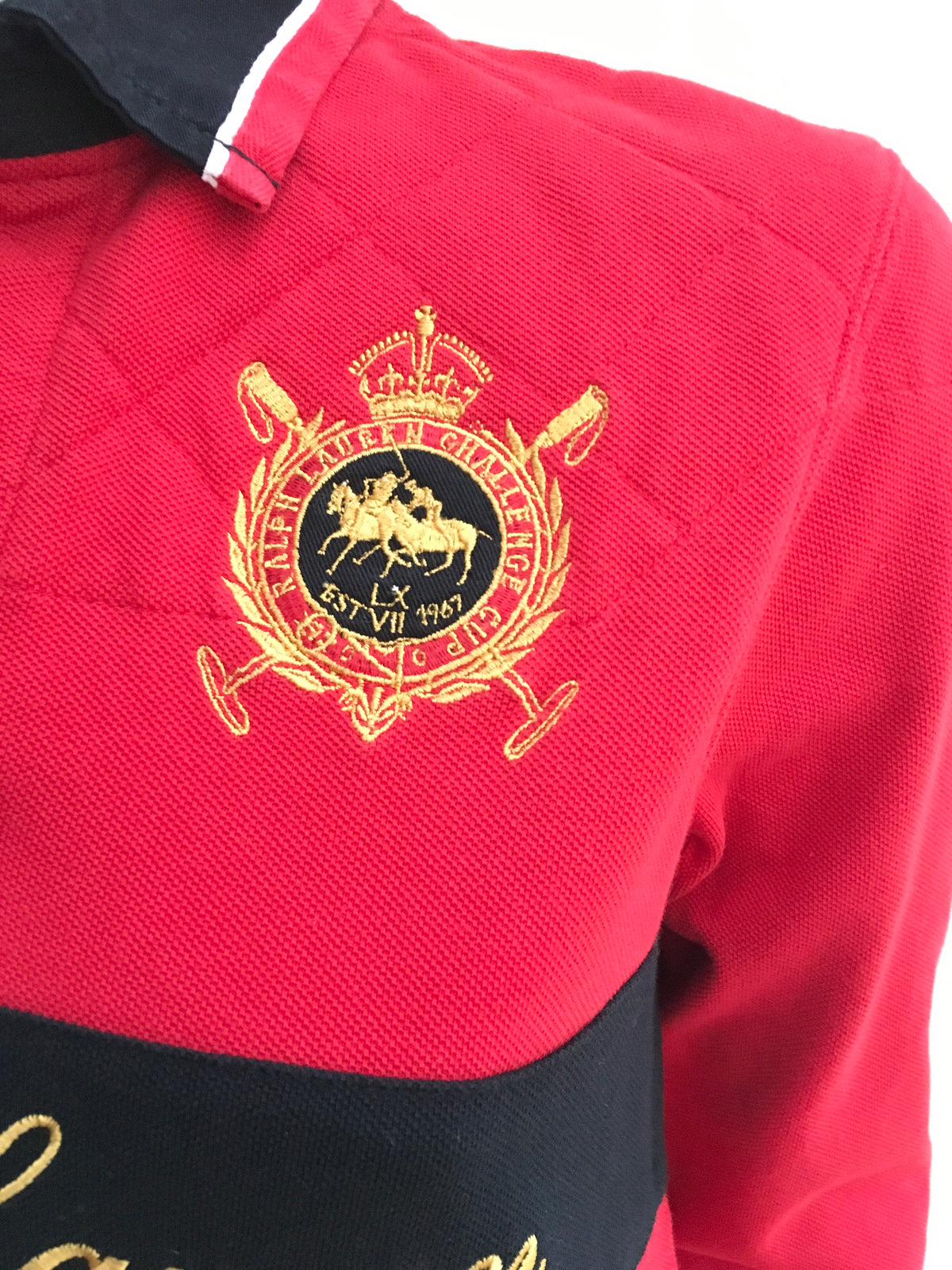 Ralph Lauren Red Embroidered WOMENS BLUE LABEL POLO SHIRT TOP Ladies