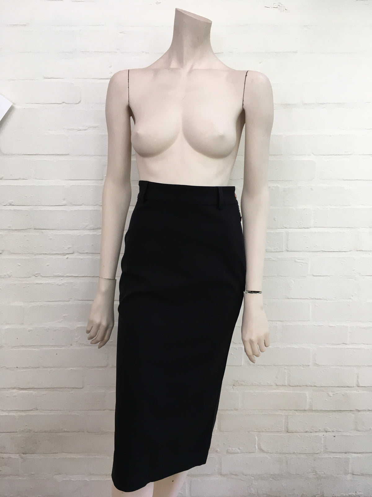 Jean Paul GAULTIER RARE 1990s black pencil midi high waisted skirt Size S Small Ladies