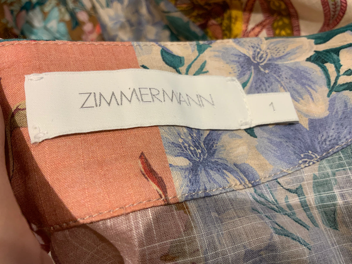 ZIMMERMANN Patchwork Cassia Midi Wrap Dress Size 1 S small