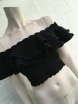 ALEXANDER MCQUEEN black ruffle knit off the shoulder cropped top Size S Small ladies