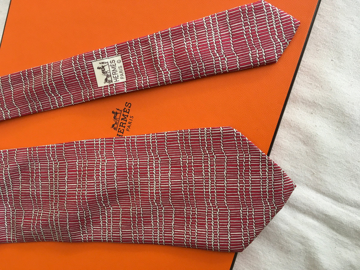 Hermès HERMES Paris Silk Red Print Tie 7820 UA 100% AUTHENTIC Men
