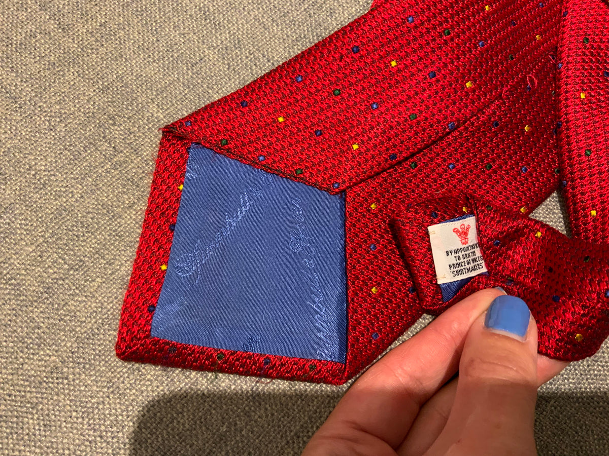 TURNBULL & ASSER Mens Red Jacquard Polka Dots Tie Handmade men