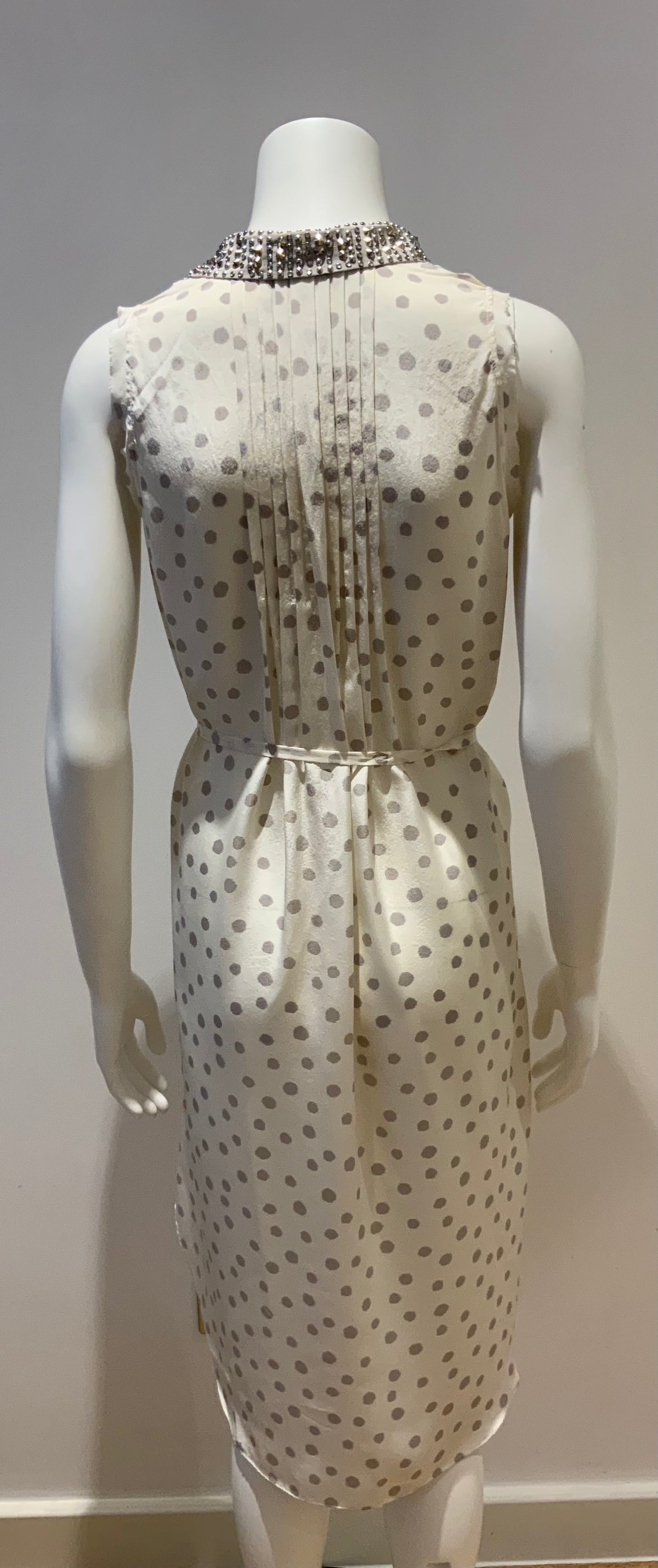 REBECCA TAYLOR Ladies White Silk Sleeveless Studded Collar Dress Size S small ladies