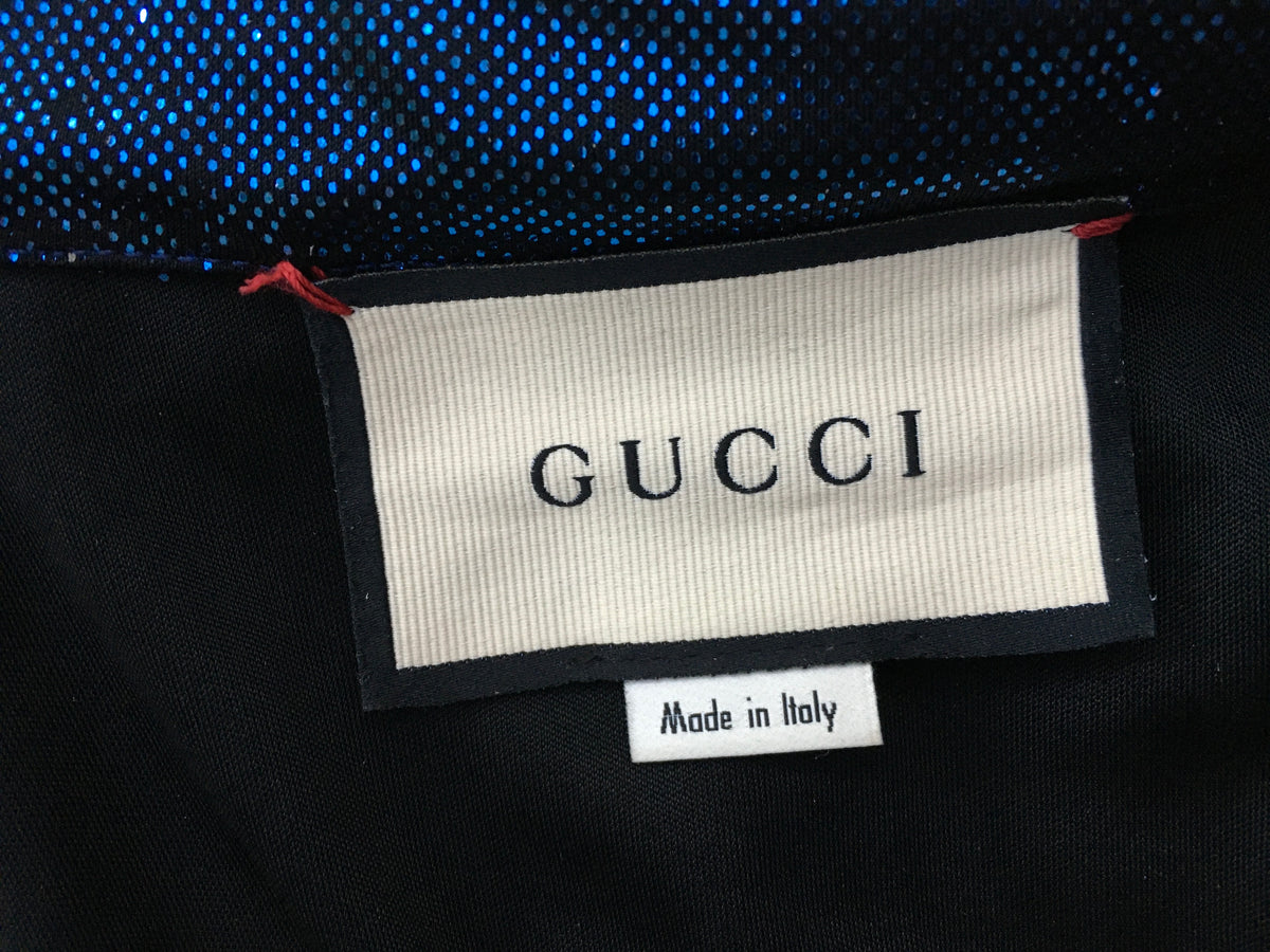 GUCCI 2019 Metallic Blue Lamé Logo Track Jacket Ladies