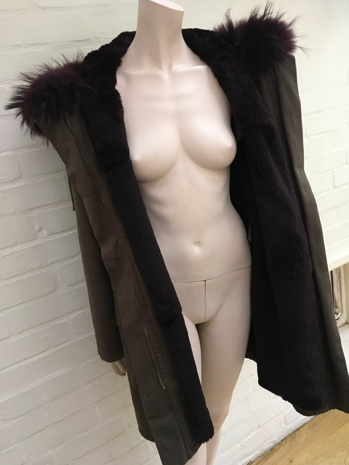 Yves Salomon Army Collection natural raccoon rabbit fur short jacket Sz F 34 XS Ladies