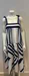 Navy & White striped midi dress Size L large ladies