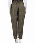 Brunello Cucinelli Paperbag trousers with plaid pattern and leather knotted belt ladies