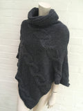 PIPOLAKI INDRA Grey Cable Knit Poncho Top One Size Fits All Ladies