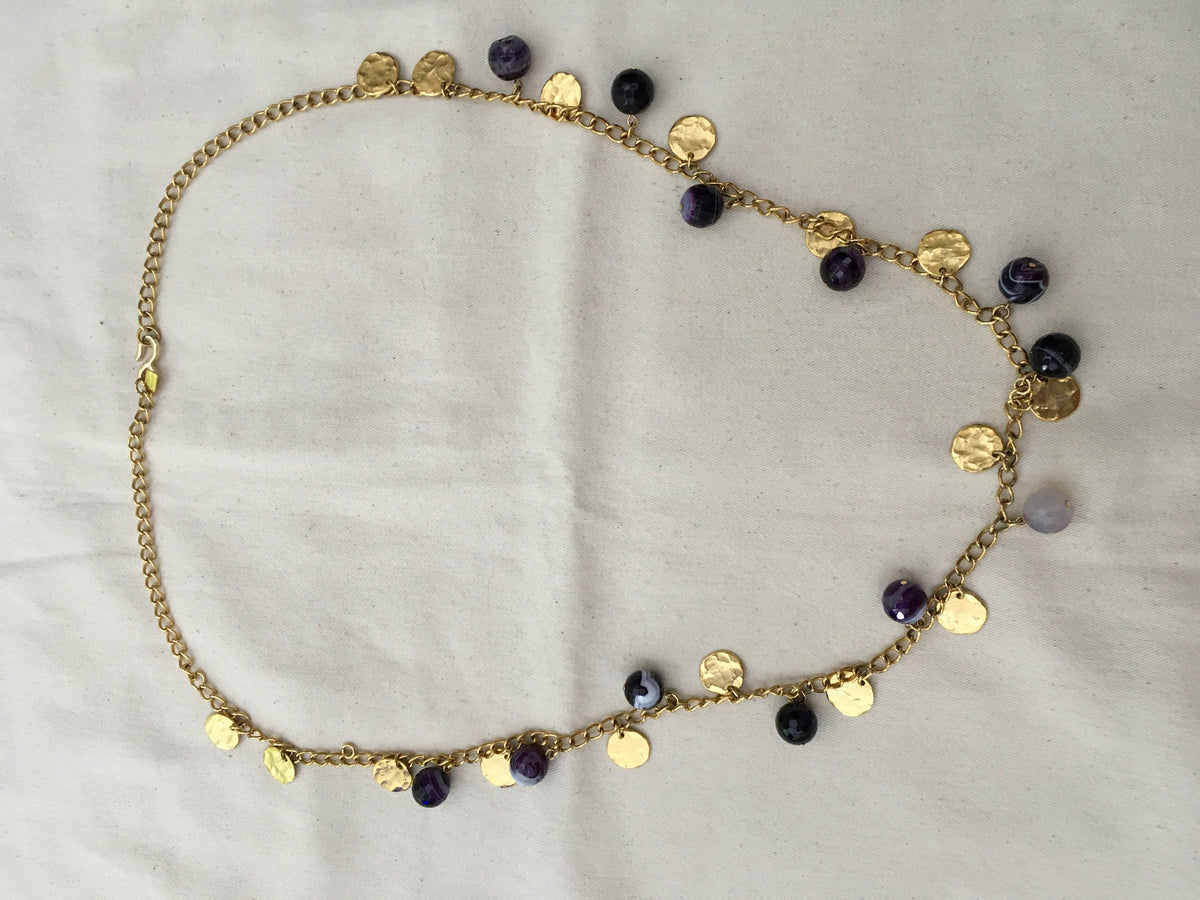 Kenneth Jay Lane 22kt Gold-Washed Hammered Coin Resin Amethyst Chain Necklace ladies