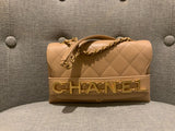 Chanel SOLD OUT Logo Calfskin Quilted Small Enchained Flap Beige Bag Handbag ladies
