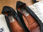 LANVIN Black Round-Toe Leather Flats Shoes Ladies