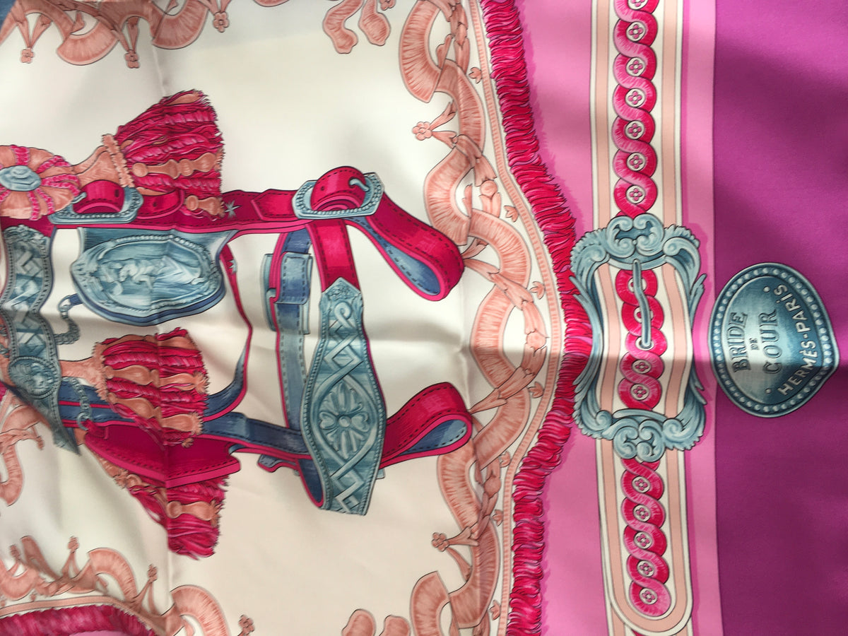 Hermès HERMES Pink Silk Bride De Cour Scarf 90 ladies