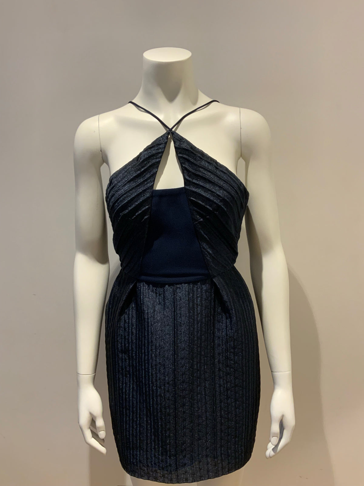 Roland Mouret RUNAWAY Pleated Gauze Halterneck Mini Dress Navy UK 6 US 2 XS ladies