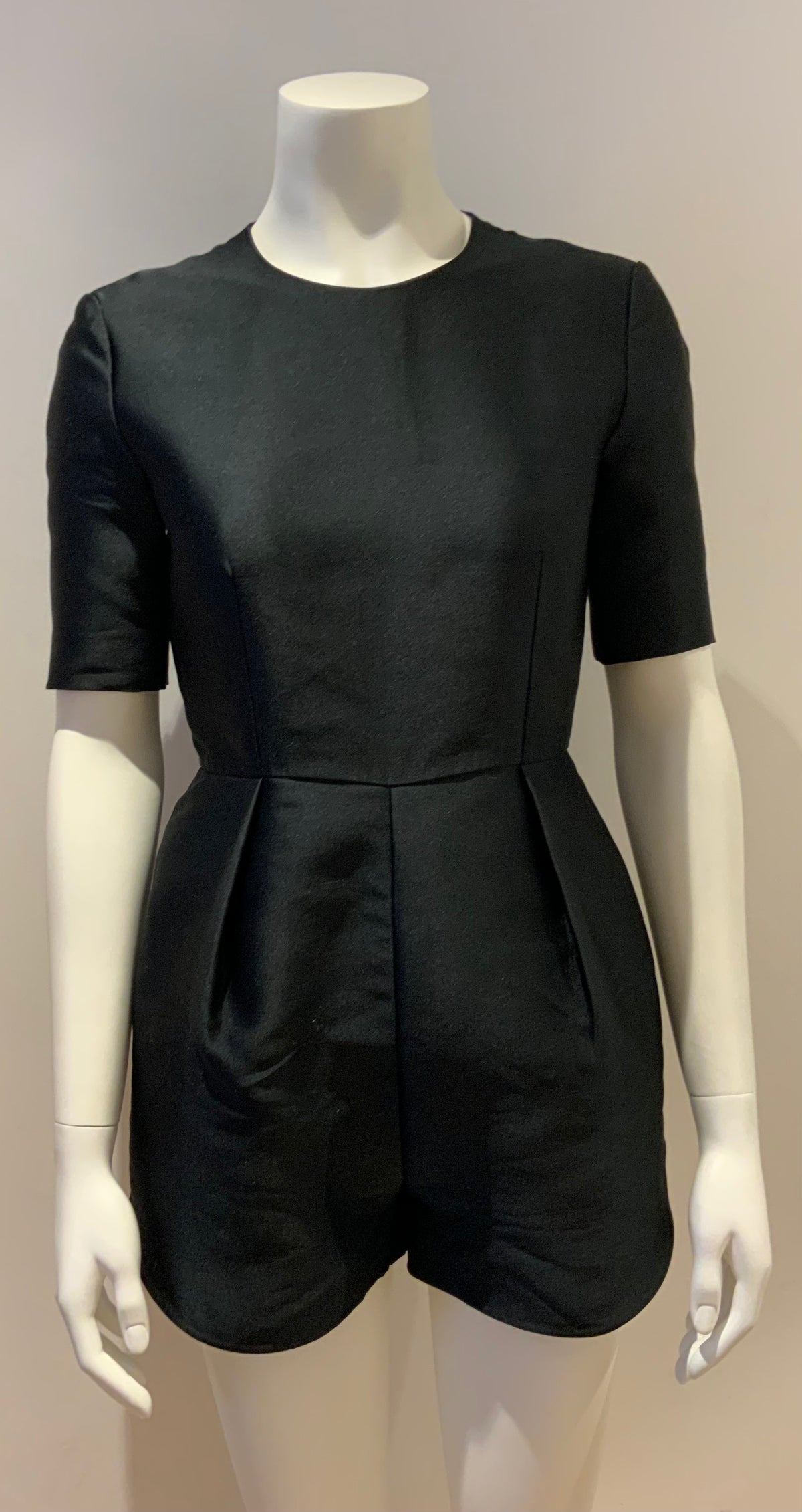 Stella McCartney Pleated Duchesse-satin Playsuit Romper In Black I 36 UK 4 US 0