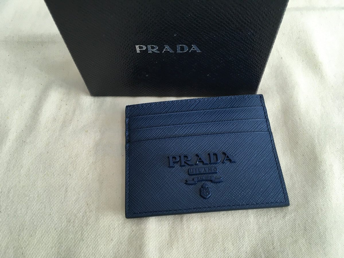 PRADA Saffiano Leather Navy Card Holder ladies