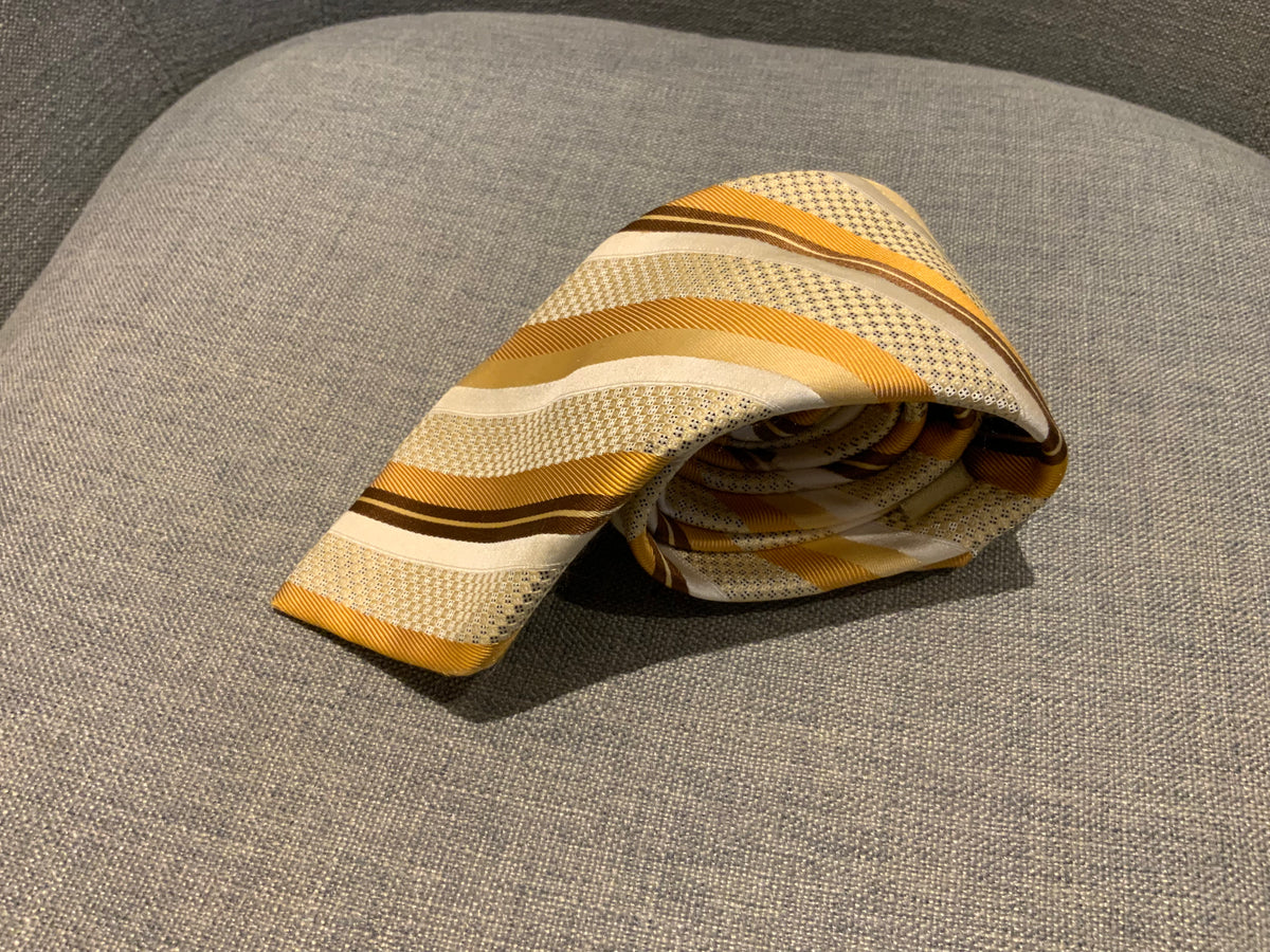BRIONI Silk Striped Gold Yellow HANDMADE IN ITALY Mens Tie men