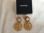 Chanel CC Twist Gold Faux Pearl Drop Earrings 1994 Vintage Huge Amazing LADIES